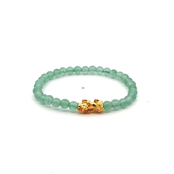 18K Gold Pixiu Piyao Bracelet Gemstone Mini Beads Aventurine 4mm - Picture 1 of 5
